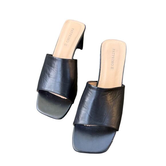 Patprimo Heeled Slip On Sandals Black Sz. 38 (7.5) Quiet Elegance Chunky - Picture 1 of 7